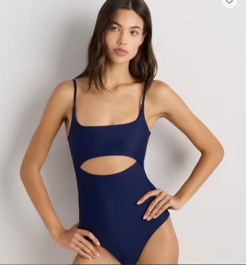 Quince Italian Cut Out One-Piece Swimsuit Deep Navy Blue Size Large NEW